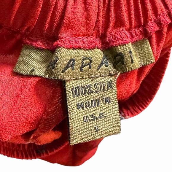 VINTAGE 90s HARARI RED SILK ASIAN PRINT ART TO WEAR PANTS BOHO COTTAGE RETRO S - Picture 6 of 7